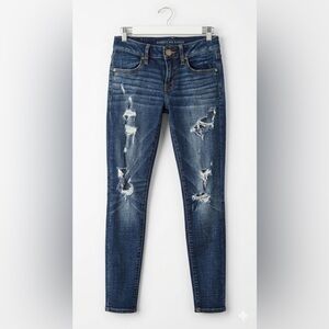 American Eagle Outfitters Dark Blue Distressed Skinny Jeans